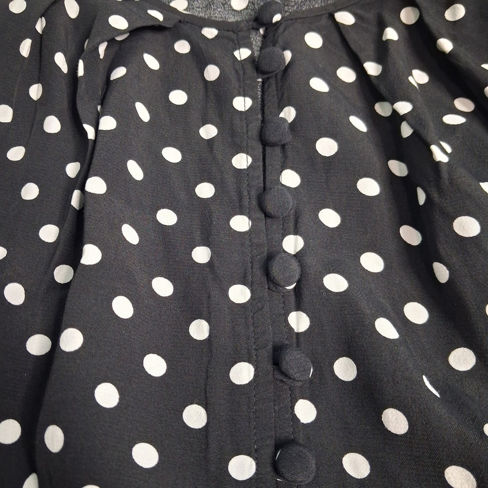 Loft Polka Dot Maxi Dress Black White Long Sleeve Button Front Waist Tie sz 8 - Picture 12 of 12